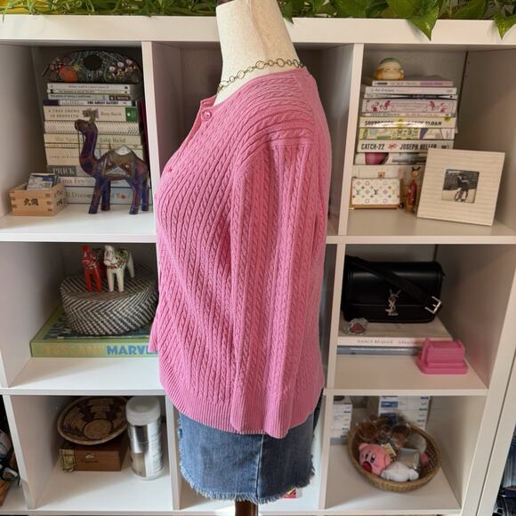 Vintage Old Navy Cable Knit 3/4 Length Sleeve cardigan sweater Wms Pink Sz L - Picture 5 of 11